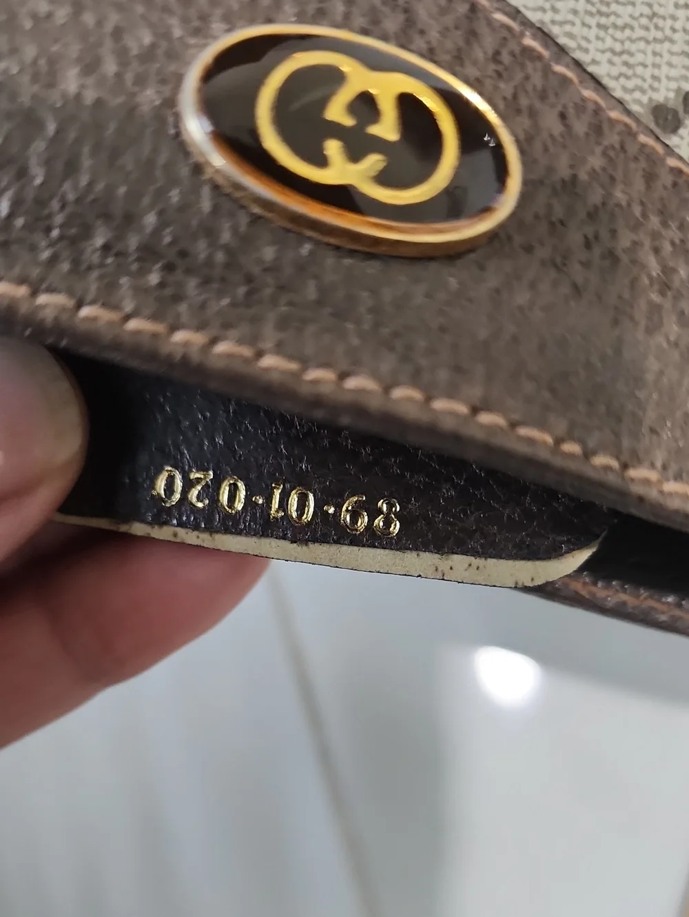 Gucci Brown GG Canvas Cosmetic Pouch with Leather Trim